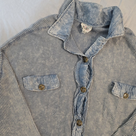BiBi Light Blue Waffle Textured Oversize Shirt - Picture 3 of 6